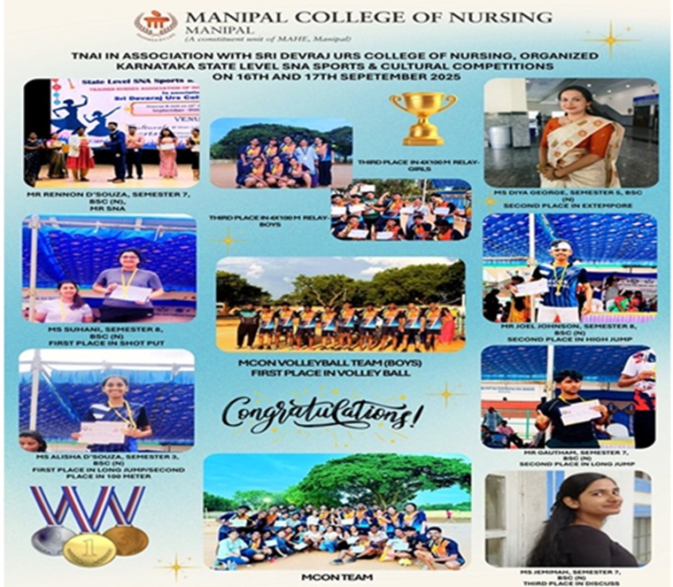 Manipal College of Nursing Shines at Karnataka State Level SNA Sports & Cultural Competitions